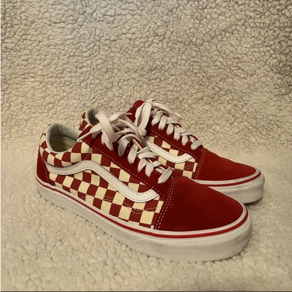 Old Skool Red Checkerboard Vans Mens 7.5